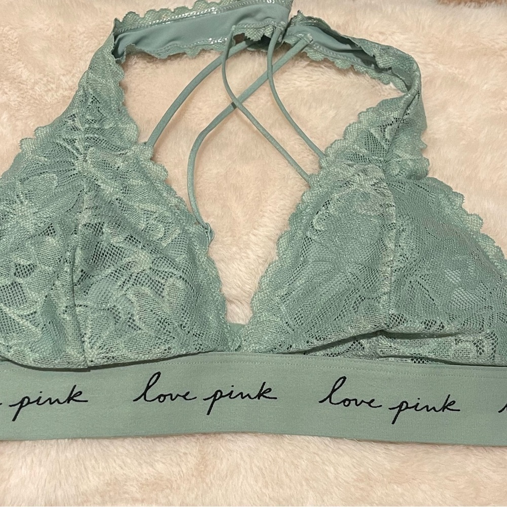 PINK Victoria's Secret Lace Halter Bralette - Mint Green
